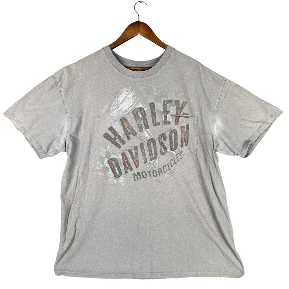 Harley Davidson War Horse Ocala FL Faded Pocket T-Shirt Mens XL Grey Grunge Y2K